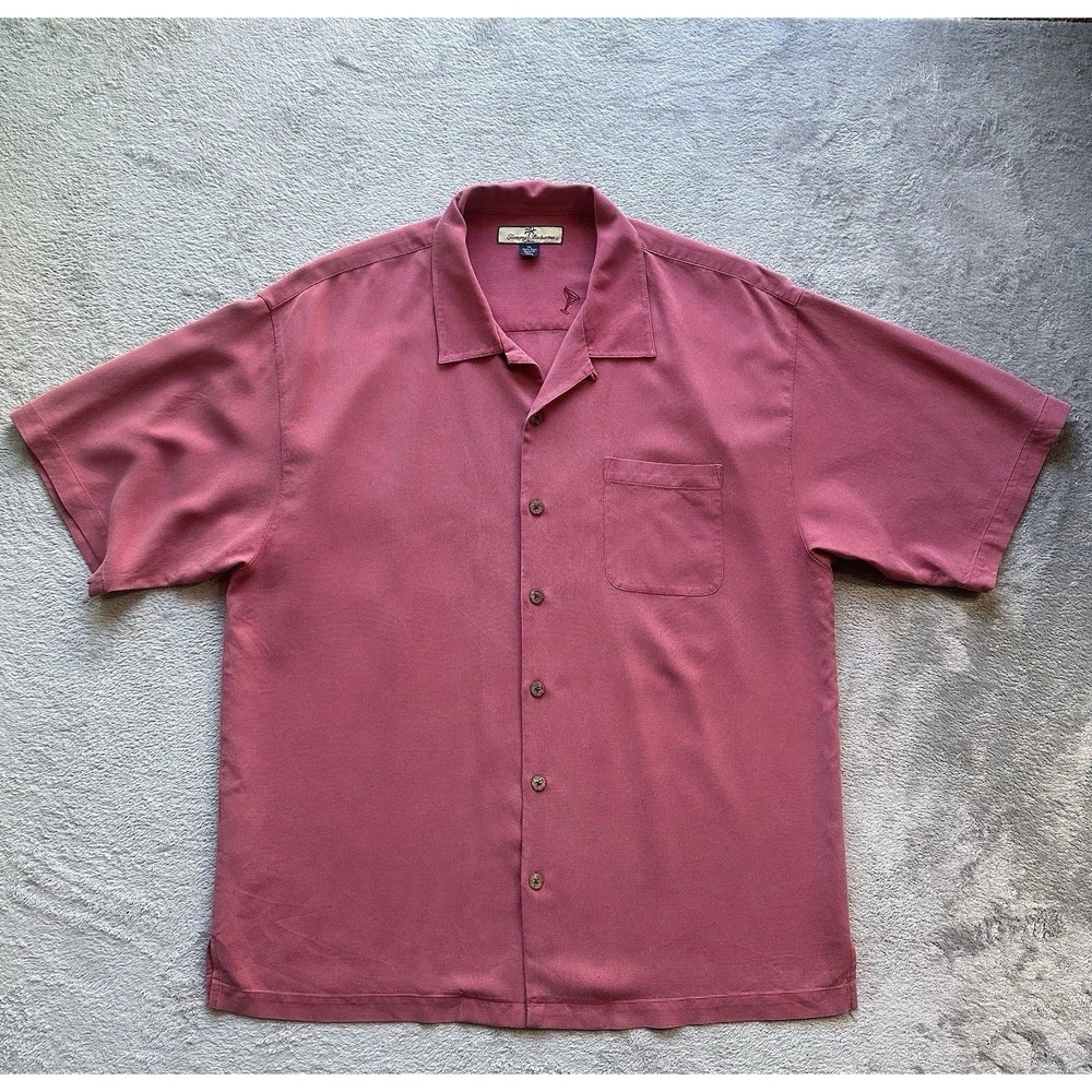 Tommy Bahama 100% Silk Camp Shirt XL Burgundy Short Sleeve Button Front Casual